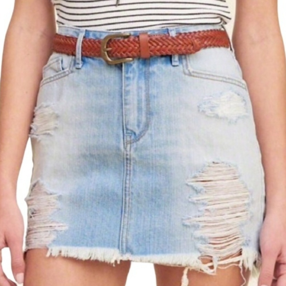 Hollister Womens Light Wash Distressed Denim Cotton Mini Skirt Size 3